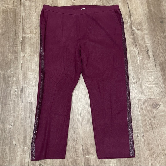 Chico's Pants - NWOT Chico's Women 2X Rich Burgundy Red‎ Wine Knit Pull On Pants with Sequins